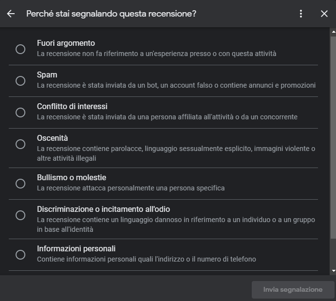 Come segnalare le recensioni a Google