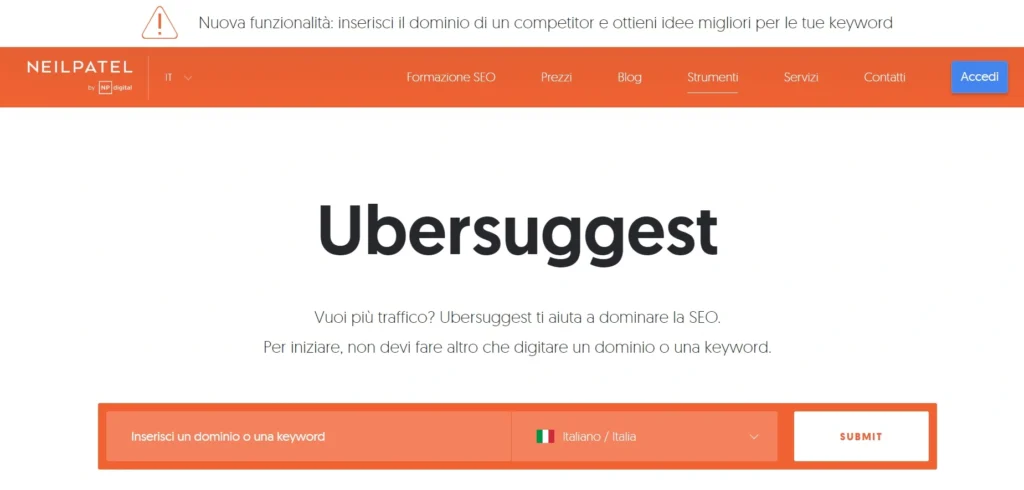 ubersuggest per la seo